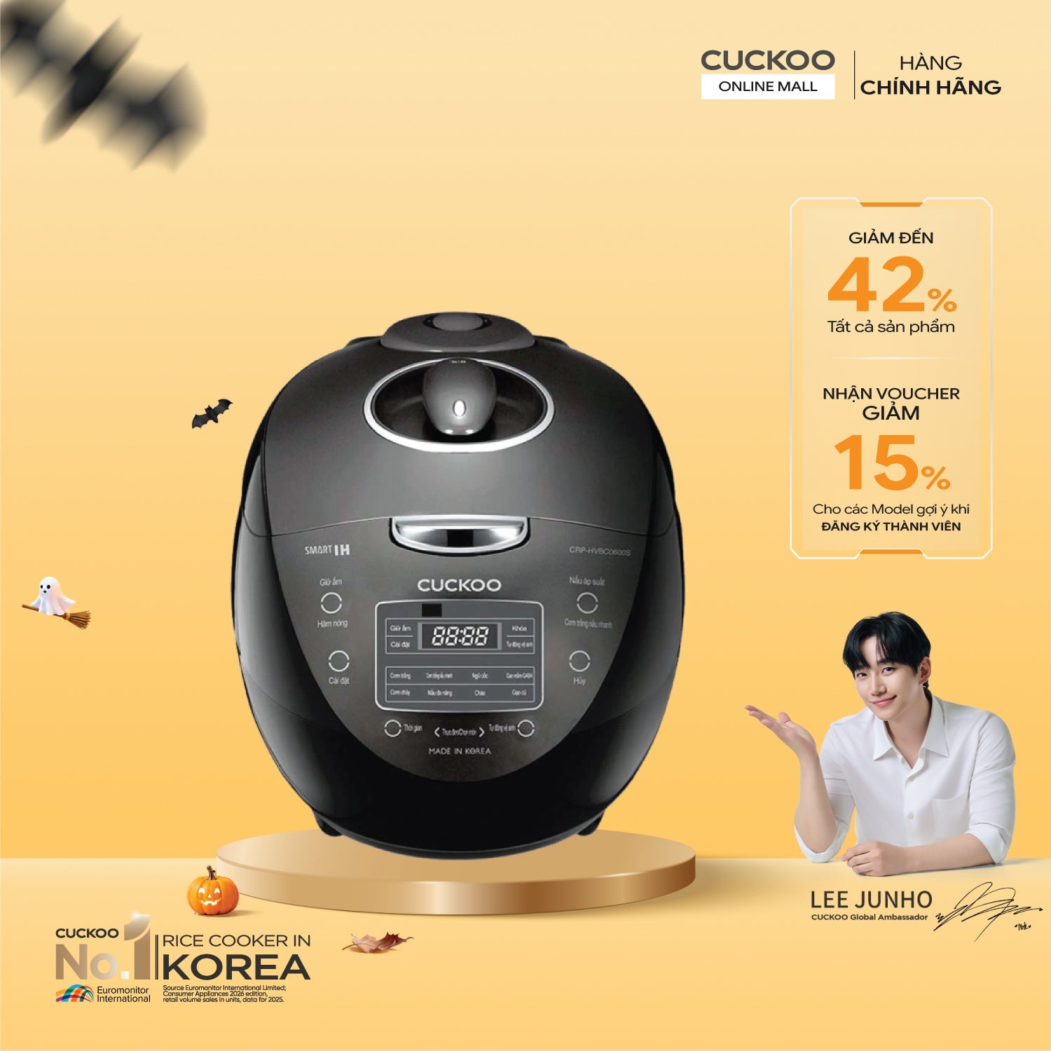 Nồi cơm điện tử áp suất cao tần 1.08 lít Cuckoo CRP-HVBC0600S/GRGRCRCKV
