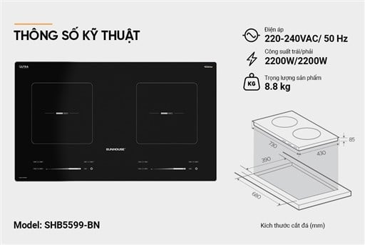 Bếp đôi điện từ Sunhouse SHB5599BN – ảnh 6