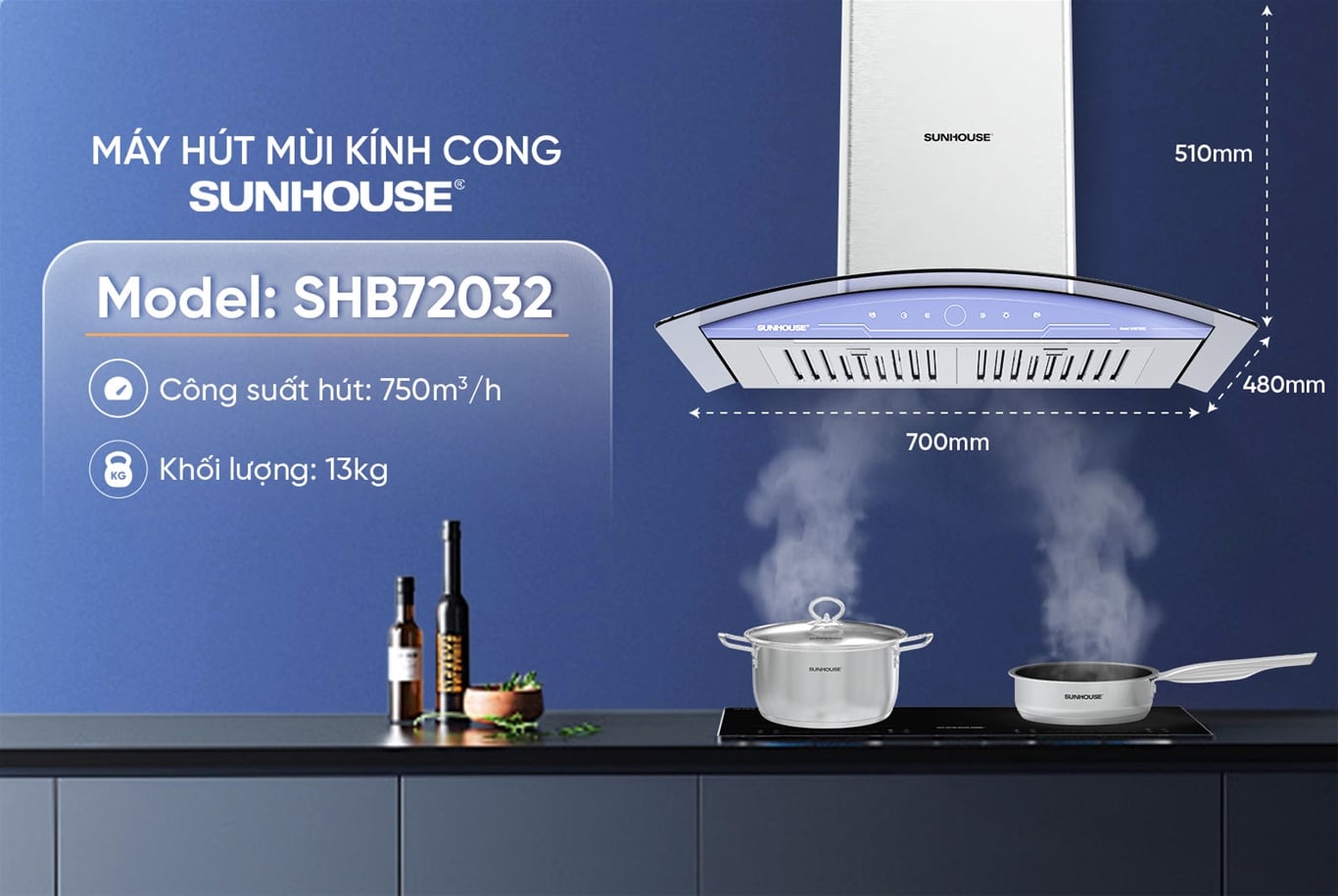 Máy hút mùi kính cong Sunhouse SHB72032 – ảnh 5
