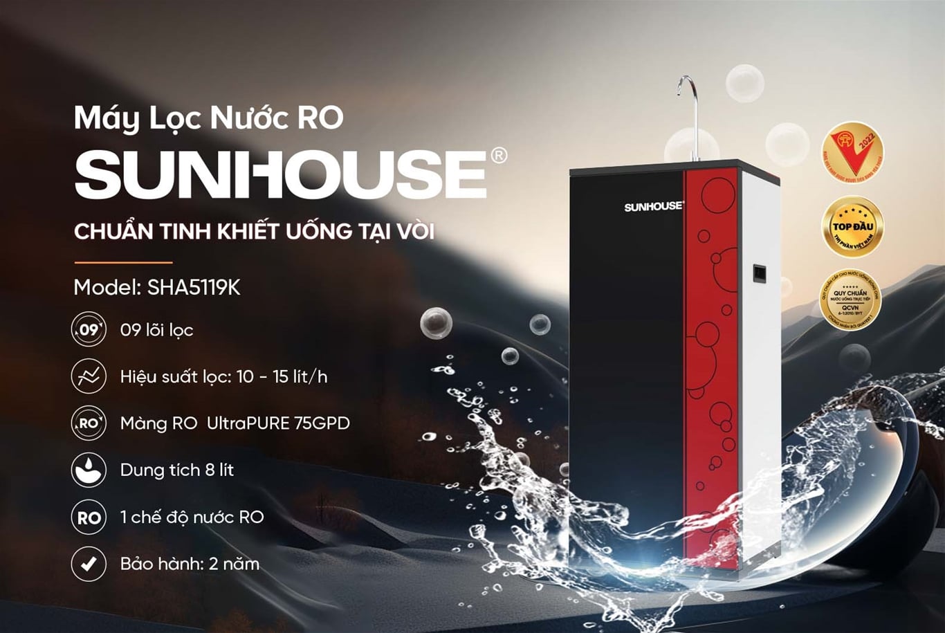 Máy lọc nước RO 09 lõi Sunhouse SHA5119K – ảnh 7