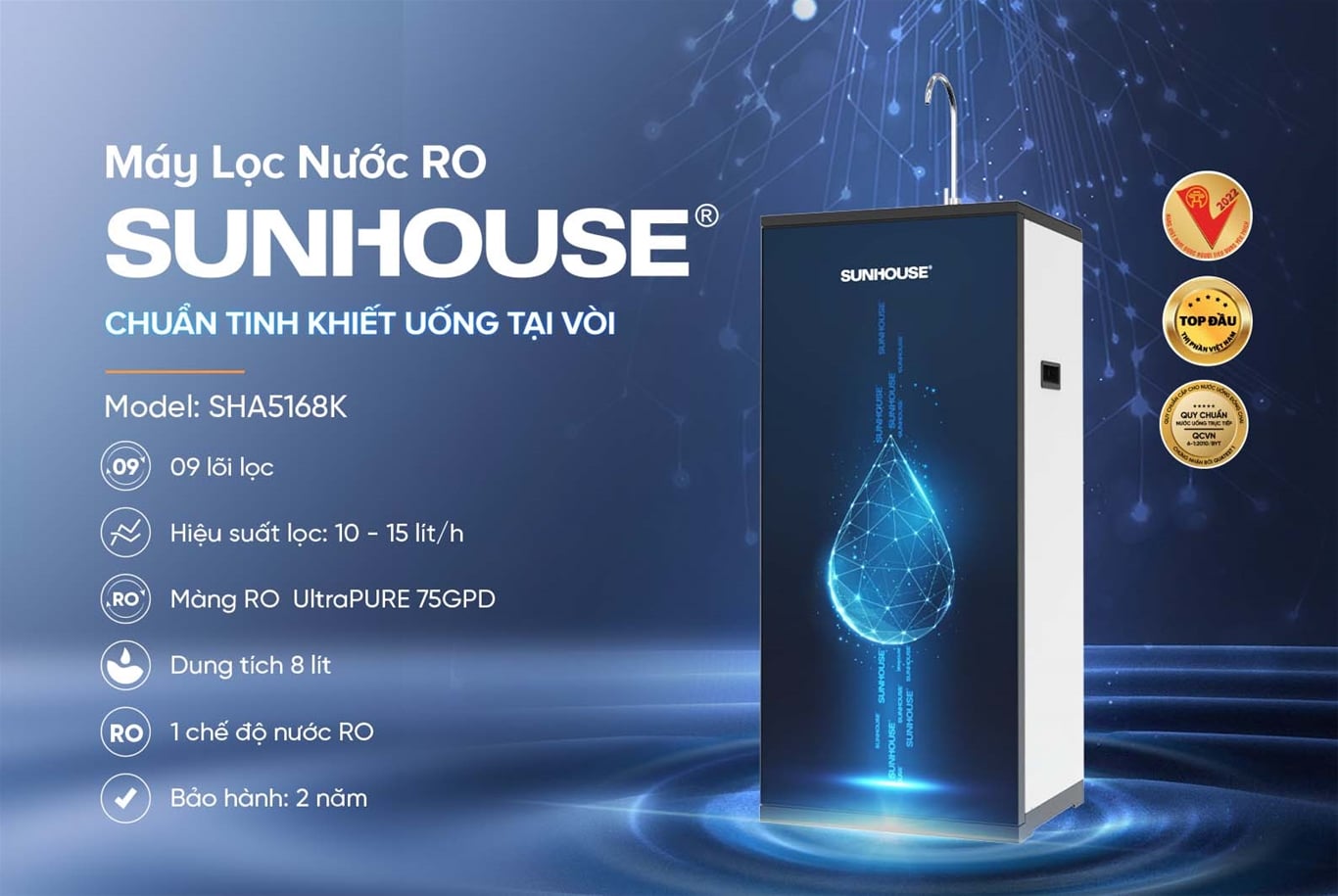 Máy lọc nước RO 09 lõi Sunhouse SHA5168K – ảnh 7