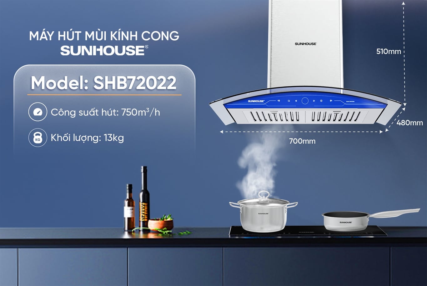 Máy hút mùi kính cong Sunhouse SHB72022 – ảnh 5