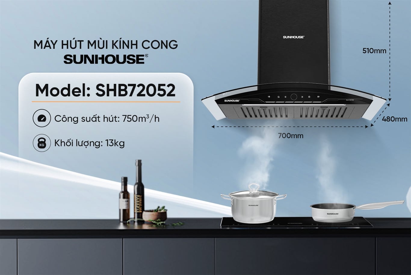 Máy hút mùi kính cong Sunhouse SHB72052 – ảnh 5