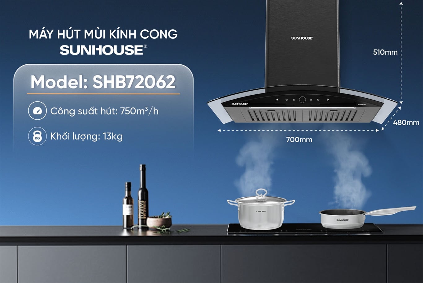 Máy hút mùi kính cong Sunhouse SHB72062 – ảnh 5