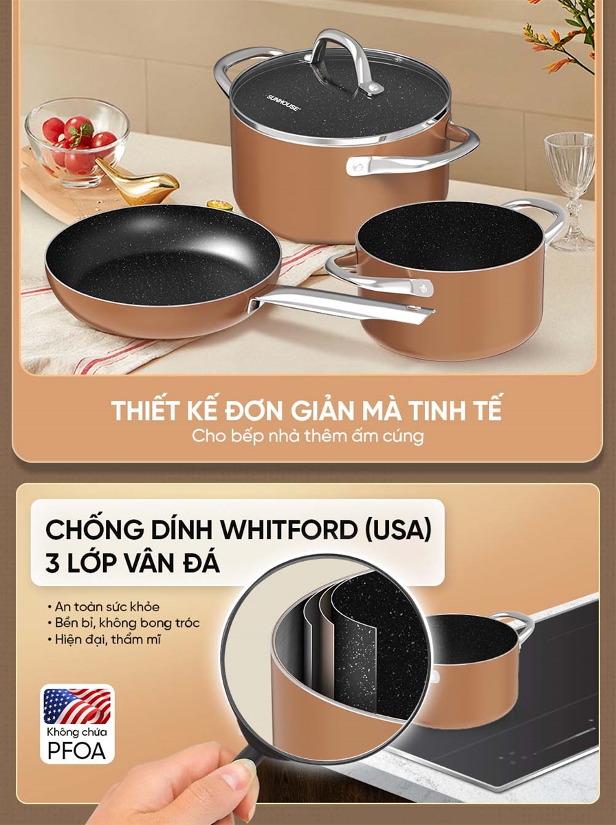 Bộ nồi chảo chống dính đáy từ Sunhouse SHG8081MB – ảnh 7
