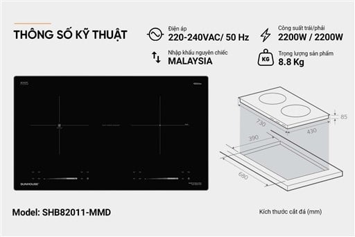 Bếp đôi điện từ hồng ngoại Sunhouse SHB82011-MMD – ảnh 6