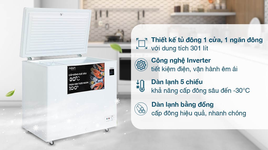 Tủ đông Aqua Inverter 301 lít AQF-C4001E