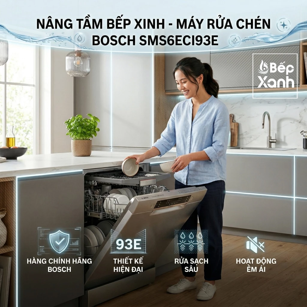 Máy rửa chén Bosch SMS6ECI93E độc lập Series 6, sấy Hé cửa