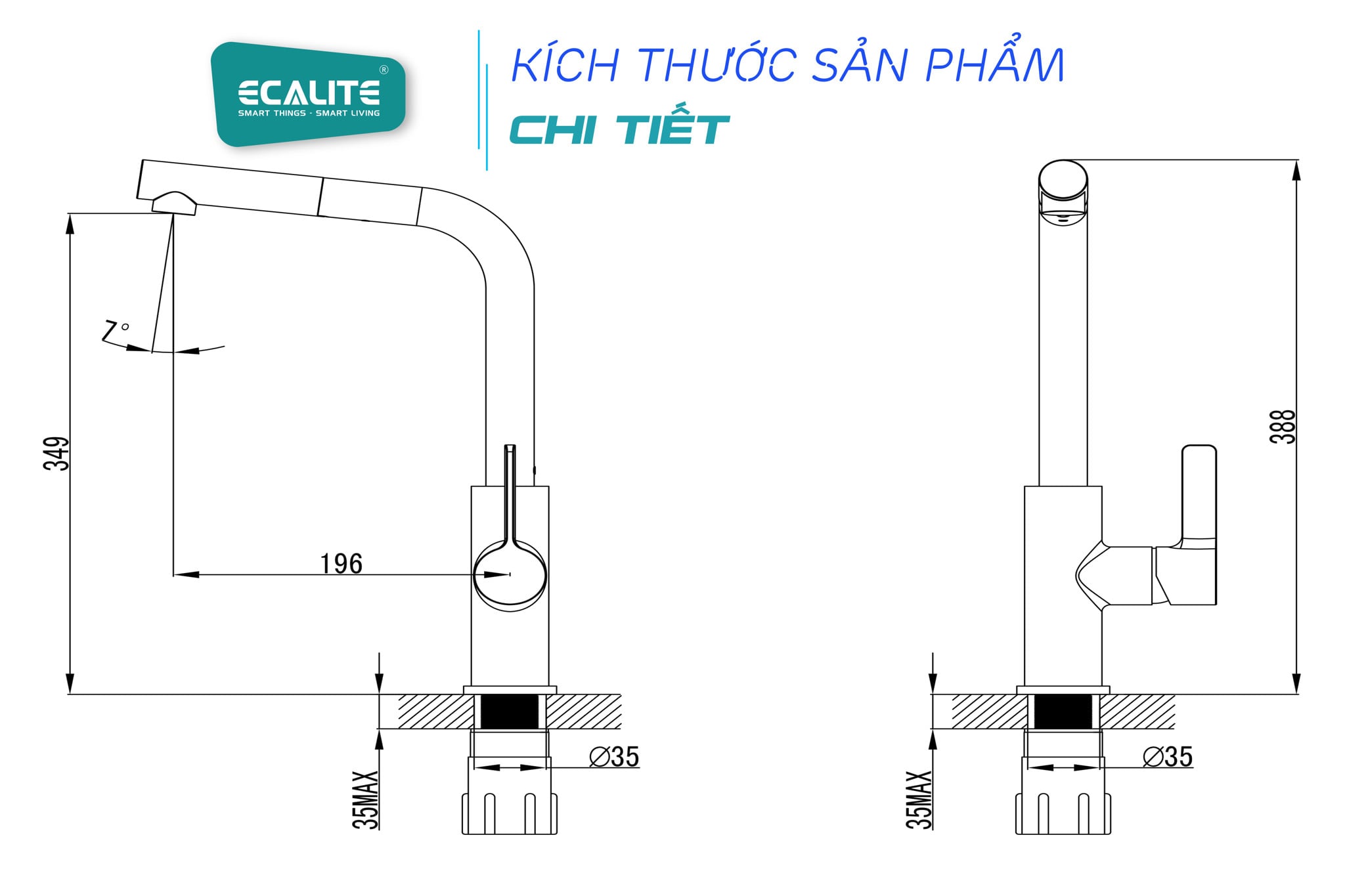 Bản vẽ kích thước chi tiết vòi rửa chén Ecalite EF-H018C Bản vẽ kích thước chi tiết vòi rửa chén Ecalite EF-H018C