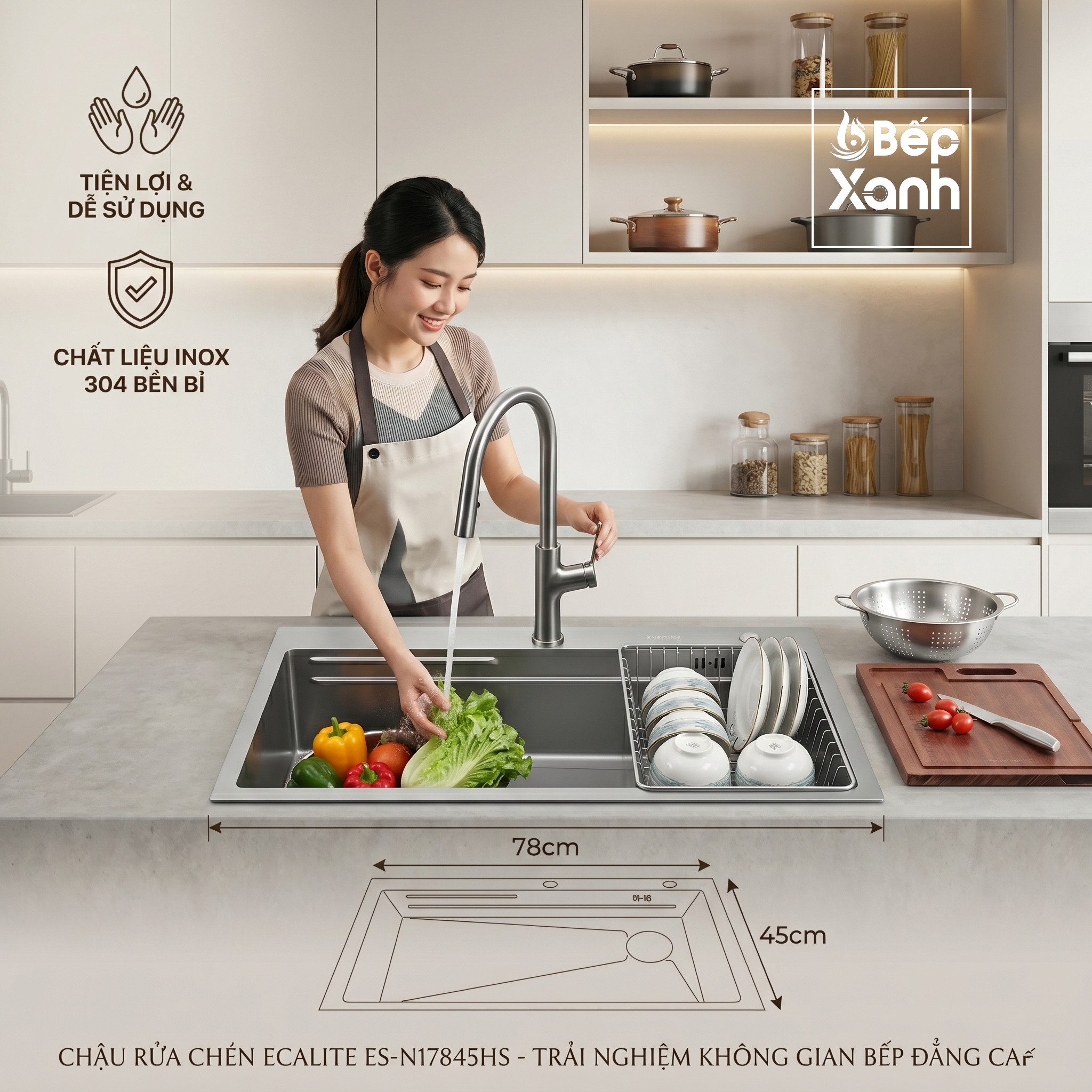 Chậu rửa chén 1 hộc lớn Ecalite ES-N17845HS