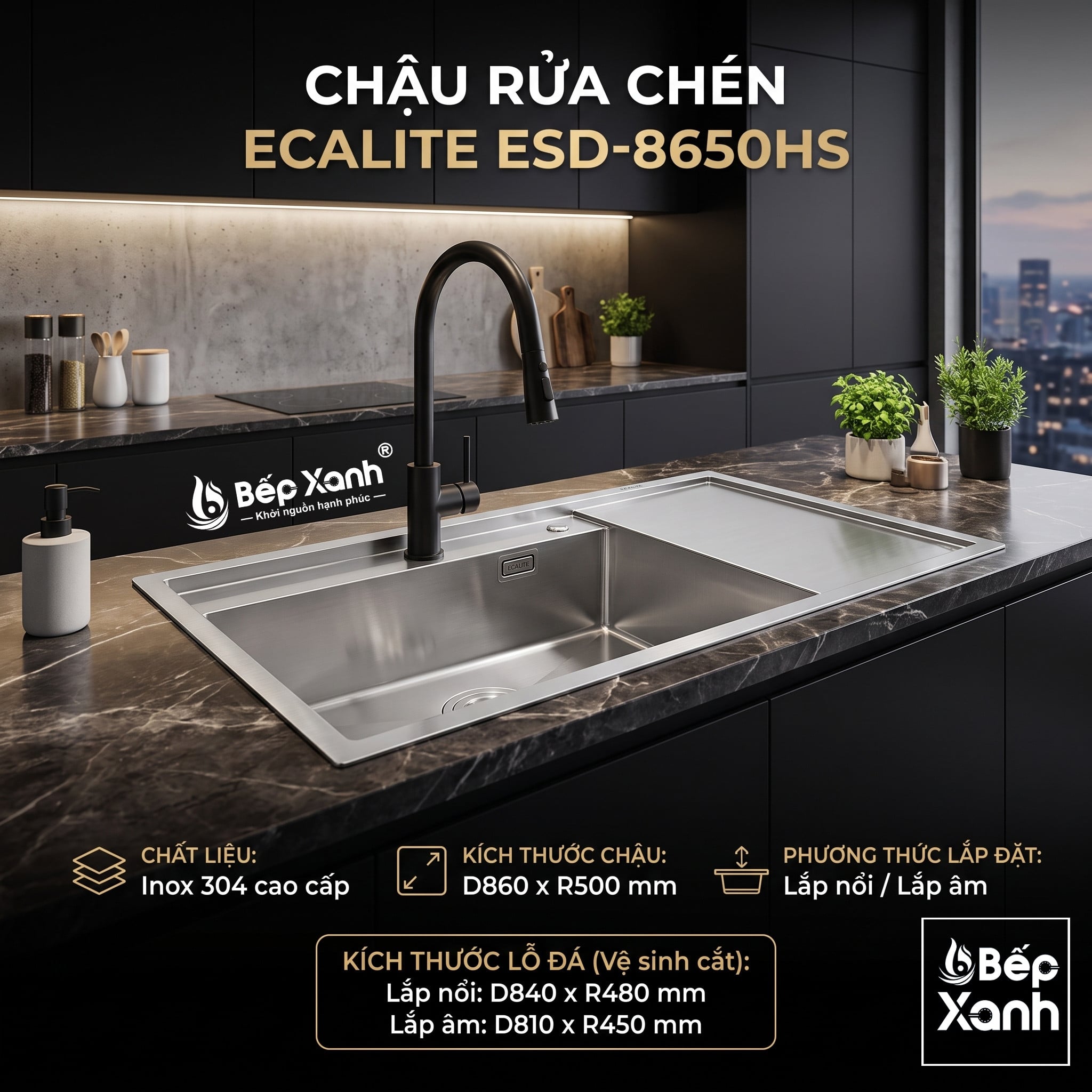 Bản vẽ kích thước khoét đá Ecalite ESD-8650HS