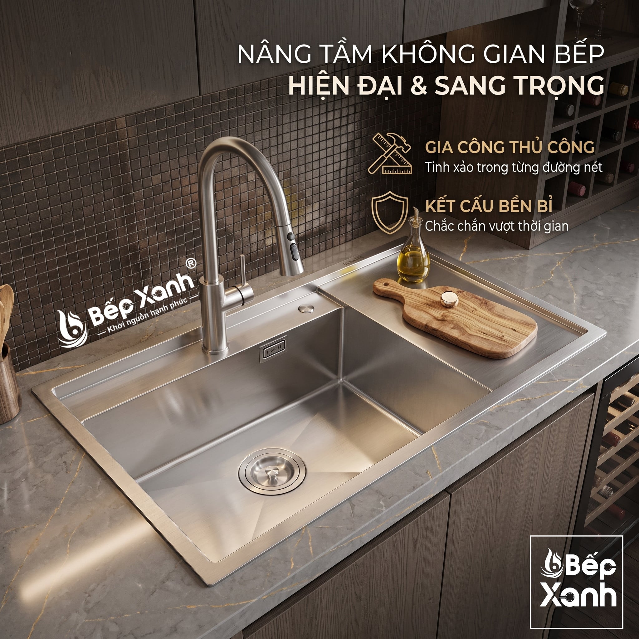 Chậu rửa chén 1 hộc lớn Vision Manual Sink Ecalite ESD-8650HS – ảnh 3