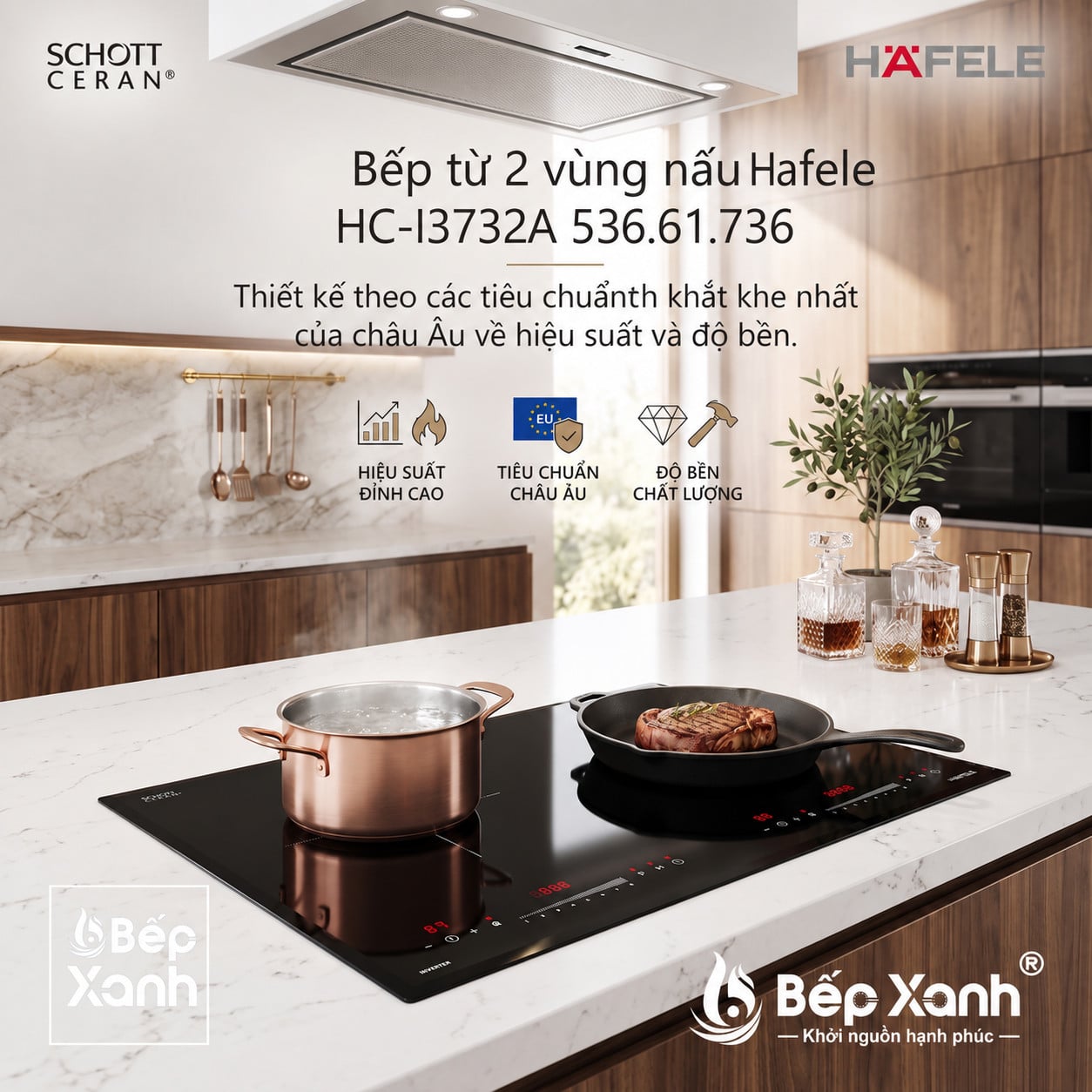 Bếp từ 2 vùng nấu Hafele HC-I3732A, mã số 536.61.736 - Bề mặt, khung bếp và linh kiện bên trong Bếp từ 2 vùng nấu Hafele HC-I3732A, mã số 536.61.736 - Bề mặt, khung bếp và linh kiện bên trong