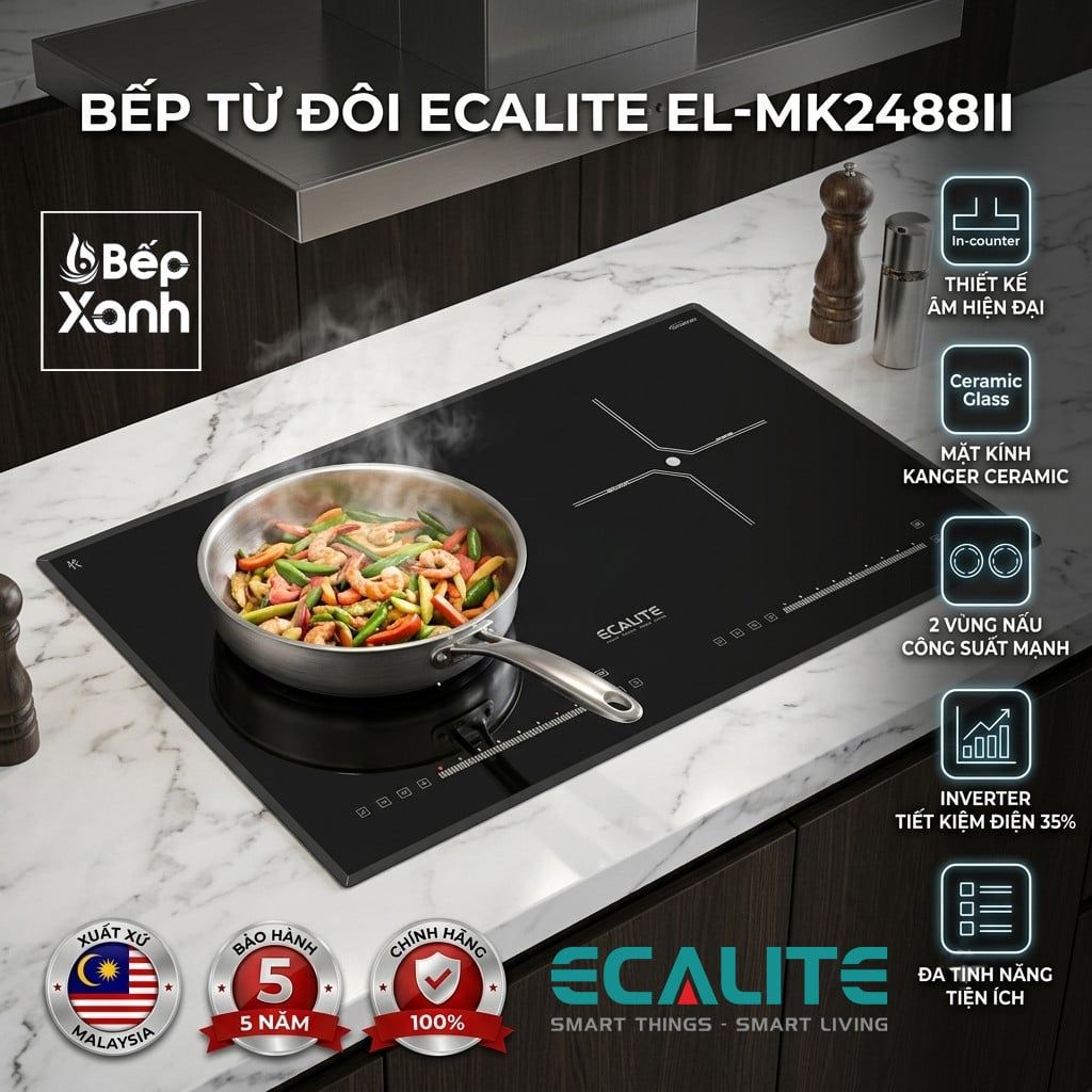 Bếp từ 2 vùng nấu Ecalite EL-MK2488II, nhập khẩu Malaysia