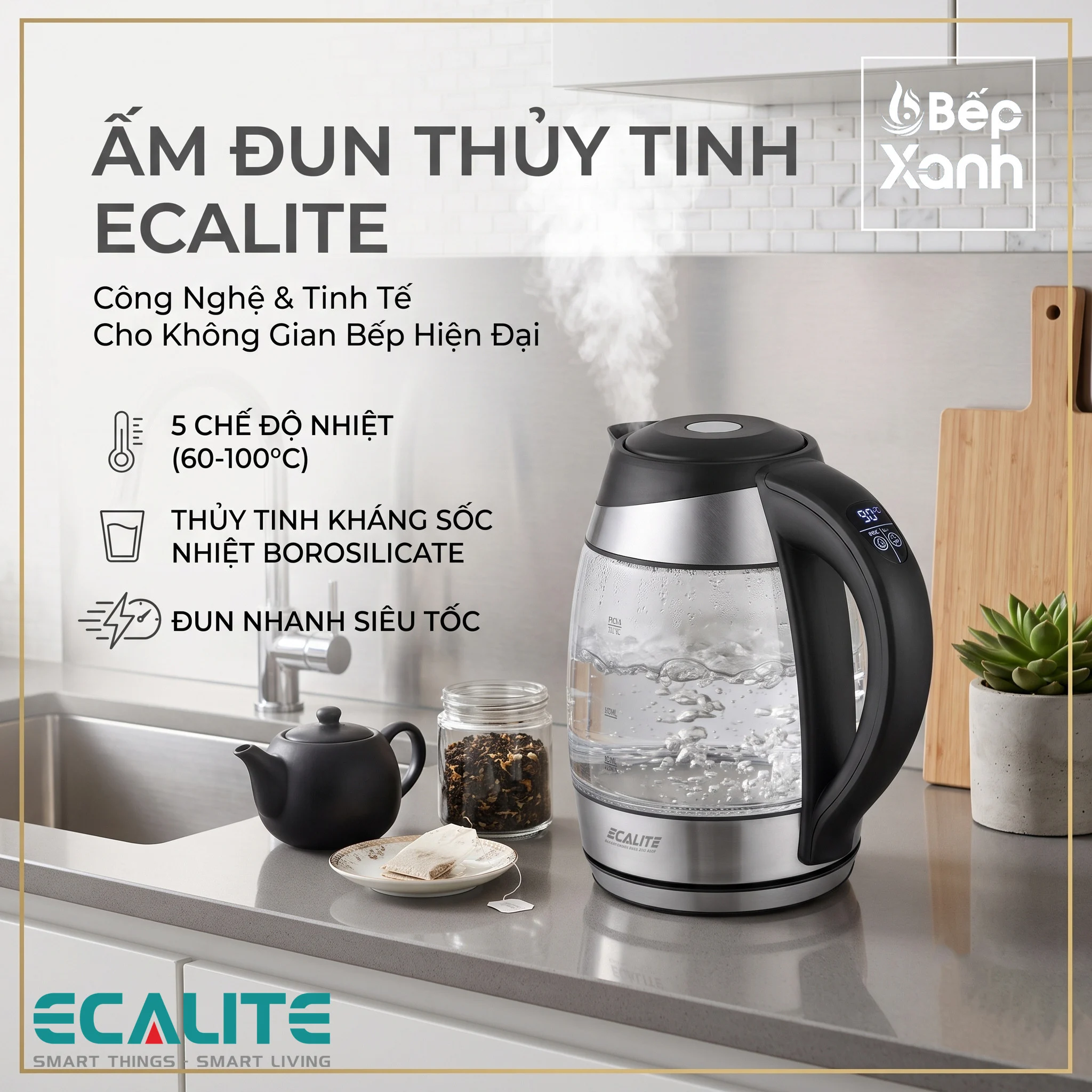 Bình đun siêu tốc thông minh Ecalite EK-G1812 (1.8L) / Chỉnh 5 mức nhiệt lý tưởng – ảnh 3