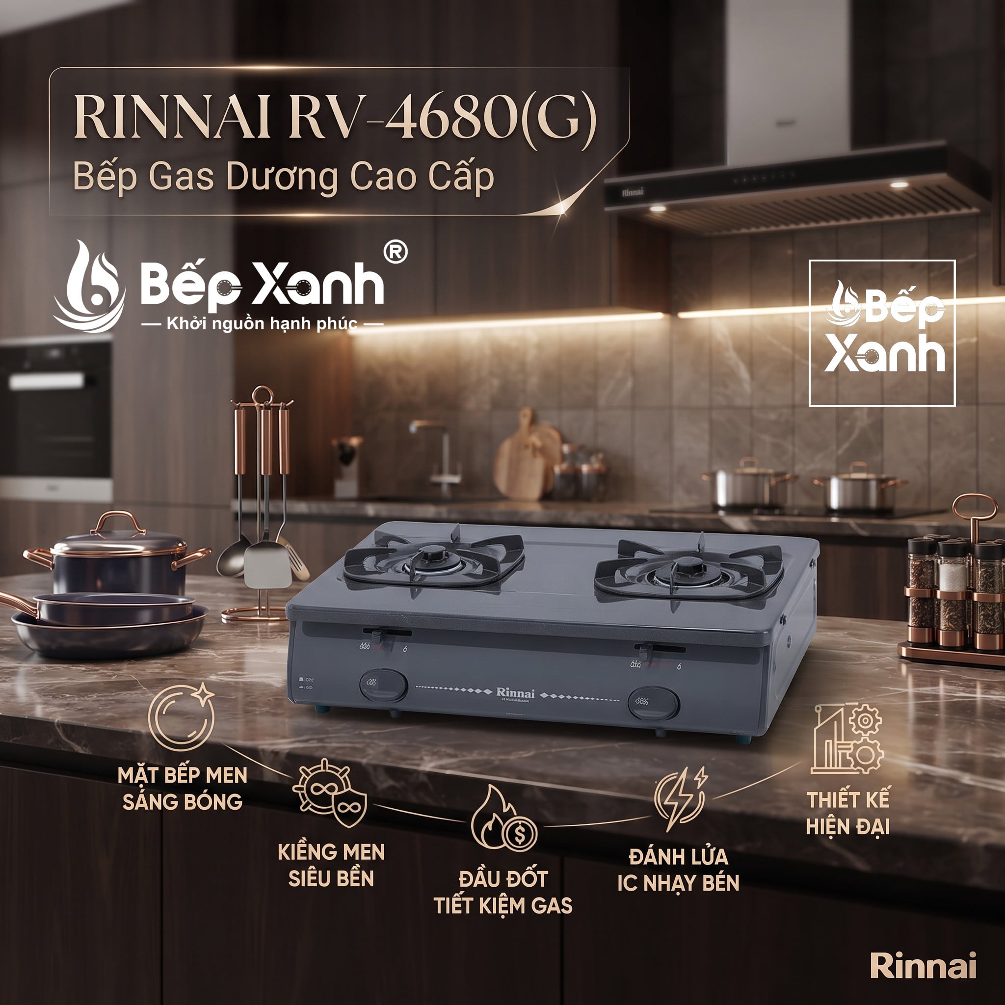 Bếp gas dương Rinnai RV-4680(G) - hình ảnh thực tế Bếp gas dương Rinnai RV-4680(G) - hình ảnh thực tế