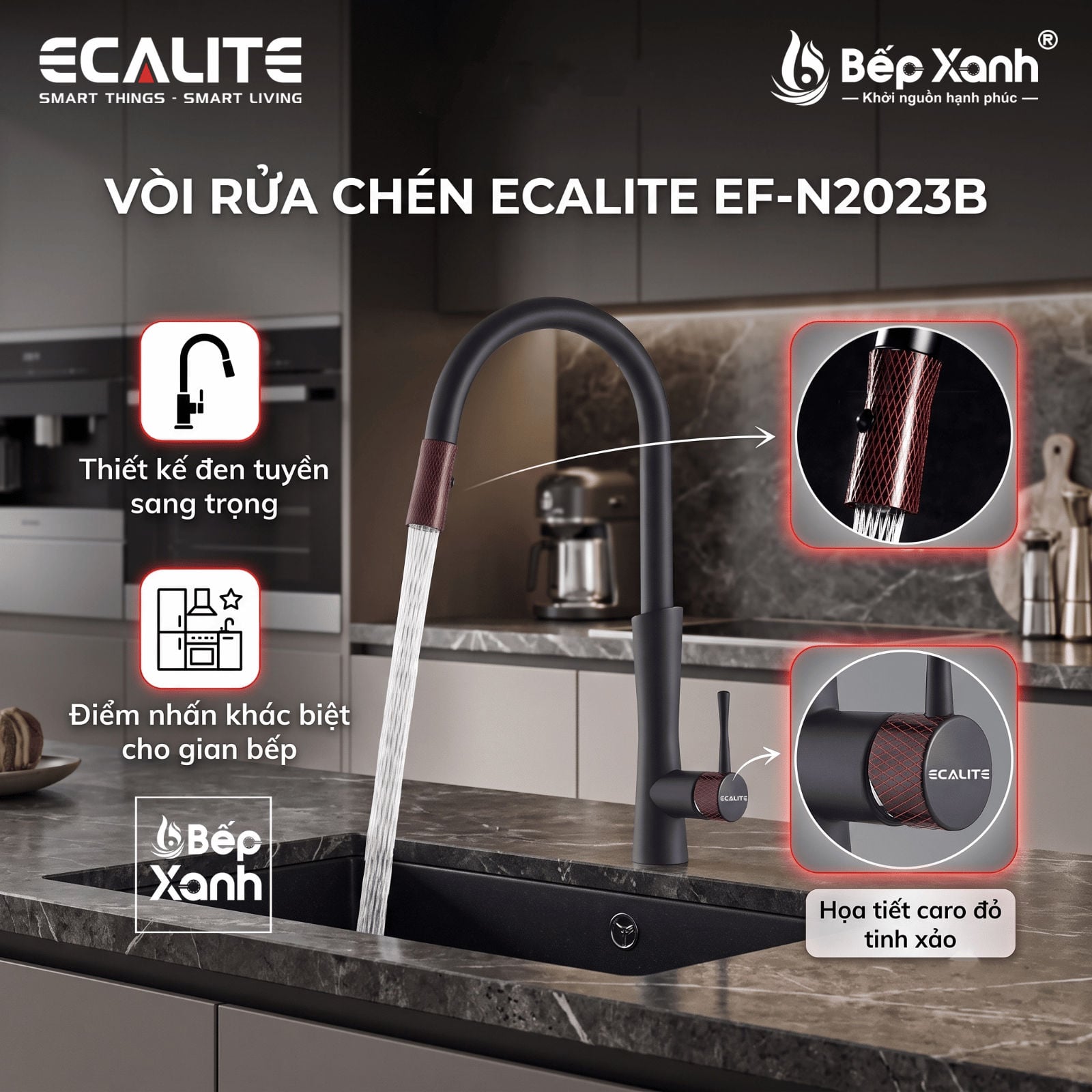 Vòi rửa chén nóng lạnh dây rút E-Signature Ecalite EF-N2023B – ảnh 6