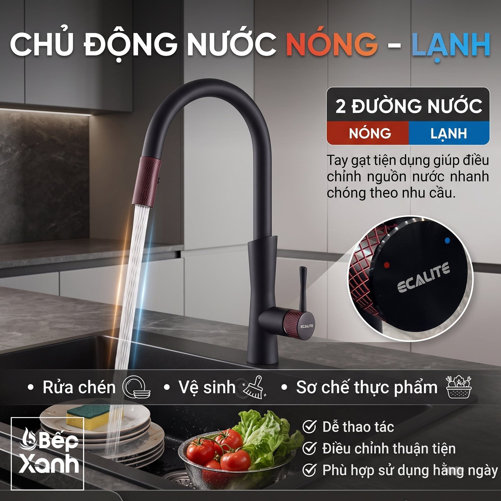 Vòi rửa chén nóng lạnh Ecalite EF-N2023B bán tại Thành Đô