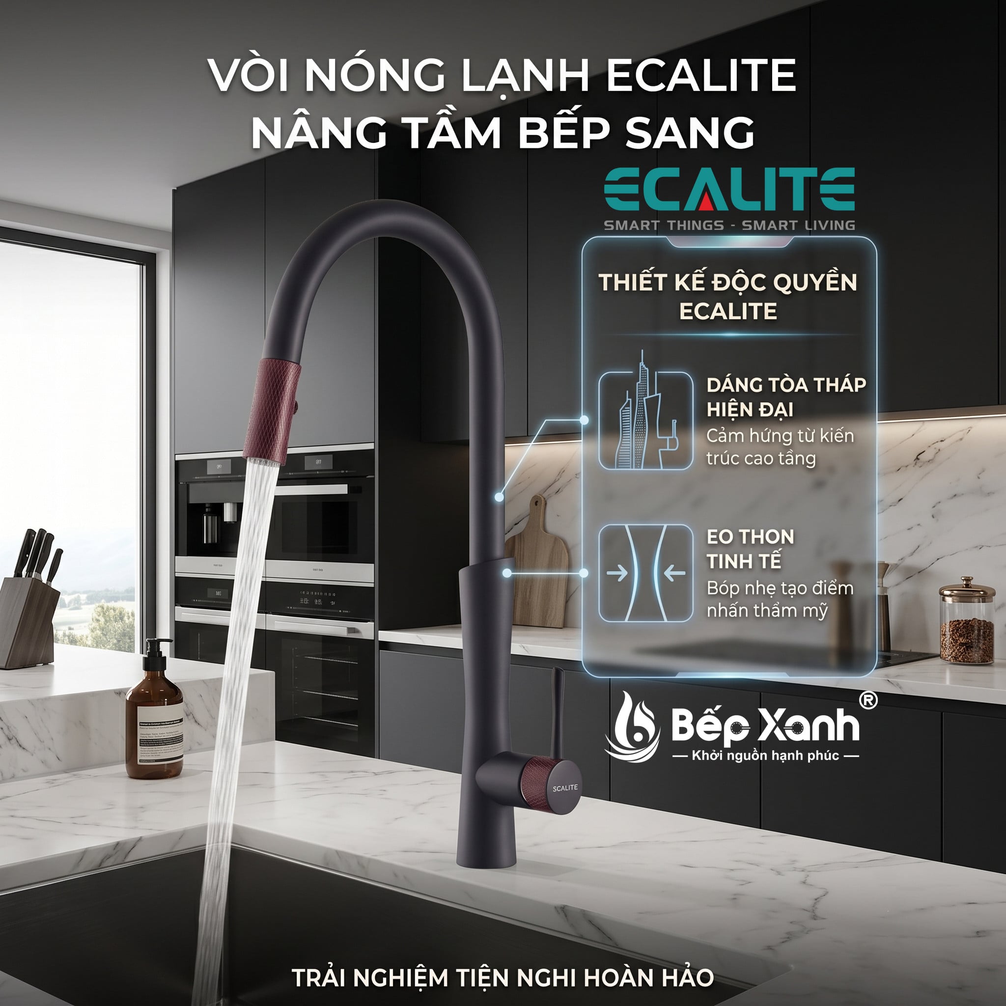 Vòi rửa chén nóng lạnh dây rút E-Signature Ecalite EF-N2023B – ảnh 7