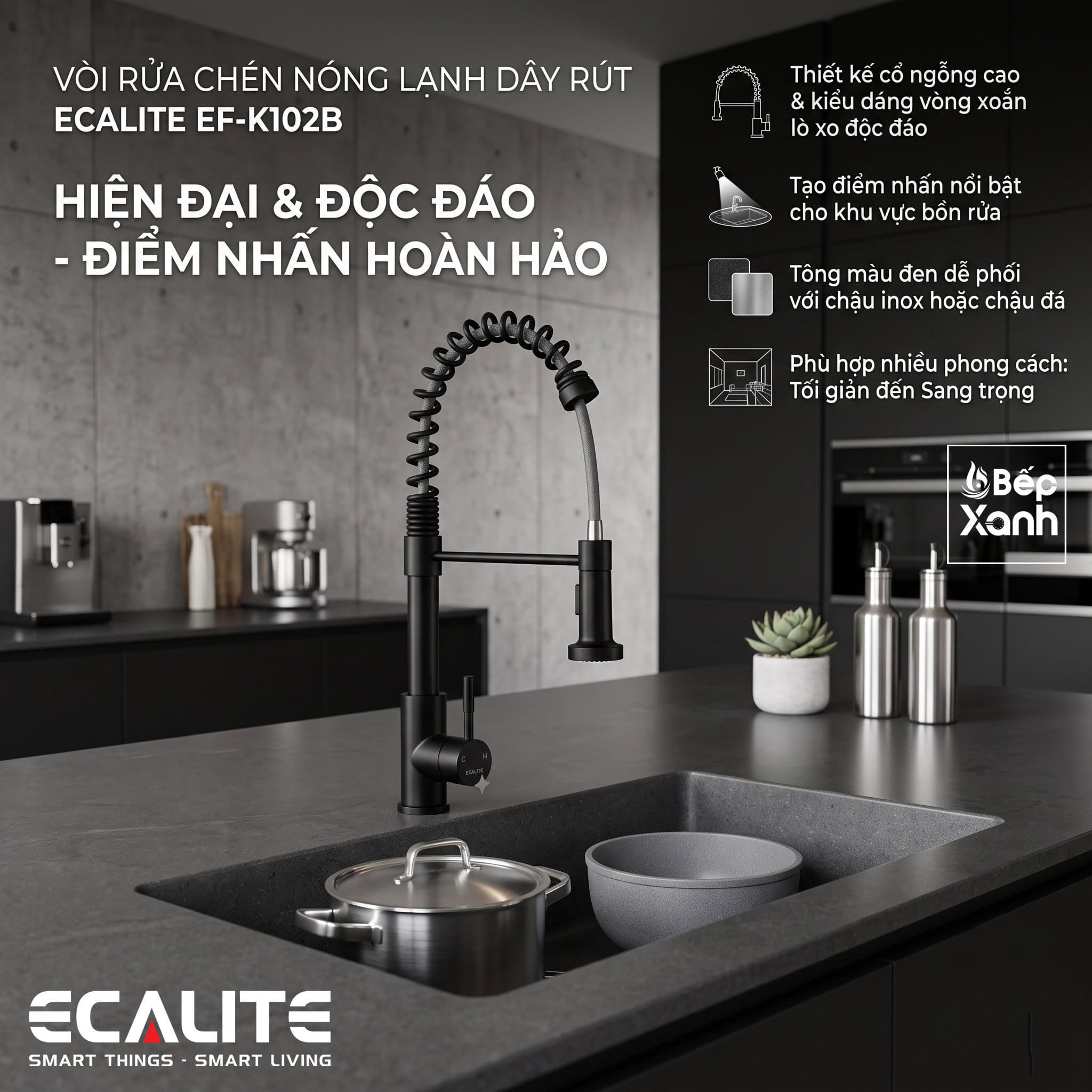 Vòi rửa chén nóng lạnh Single Control Ecalite EF-K102B – ảnh 4