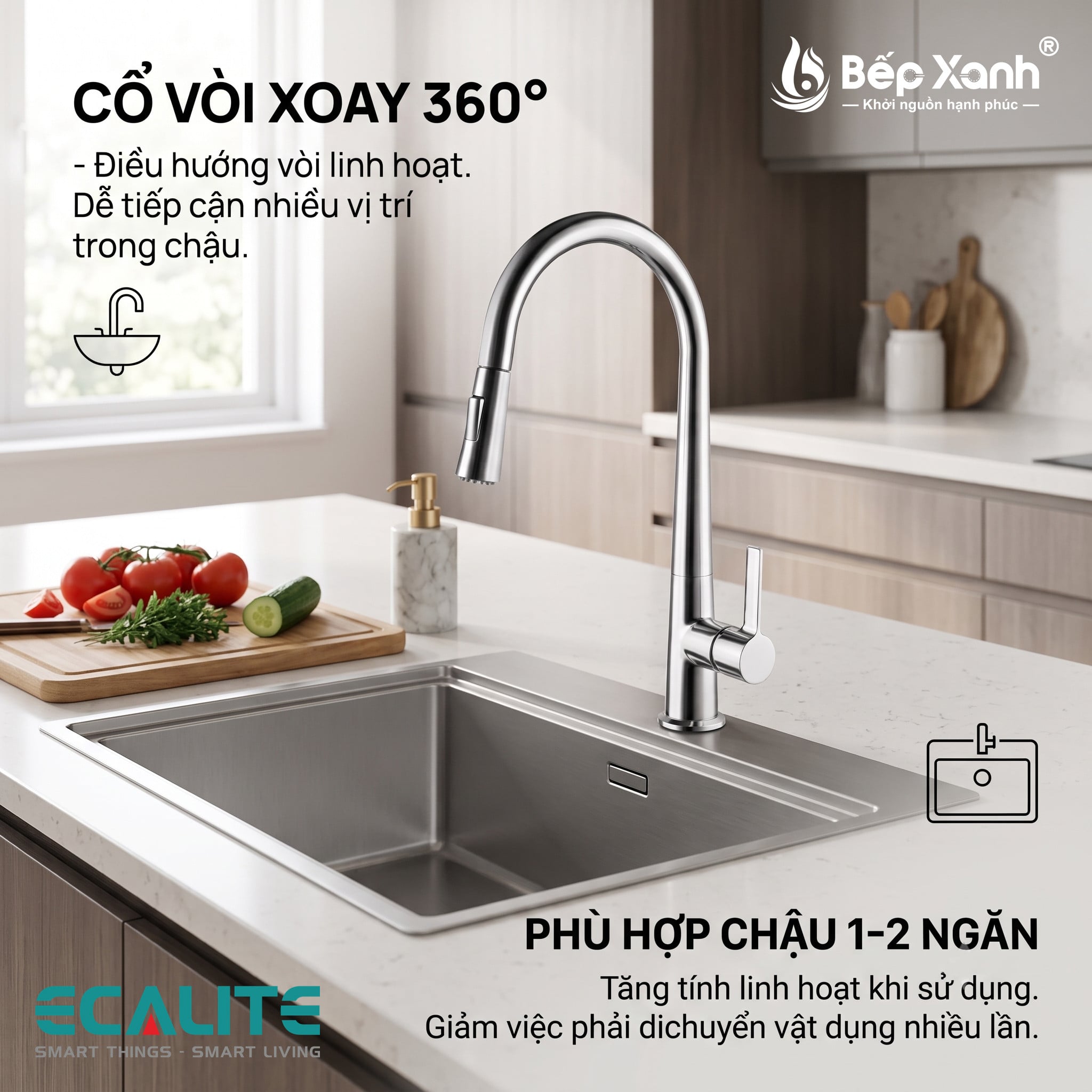 Vòi rửa chén nóng lạnh Kitchen Mixer Ecalite EF-H009C – ảnh 5