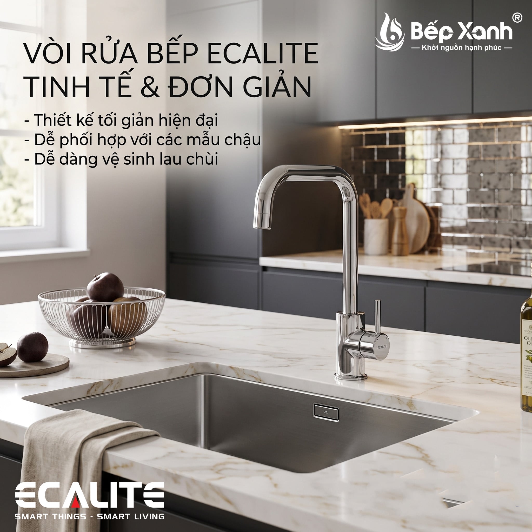 Vòi rửa chén nóng lạnh Kitchen Mixer Ecalite EF-H227C – ảnh 5