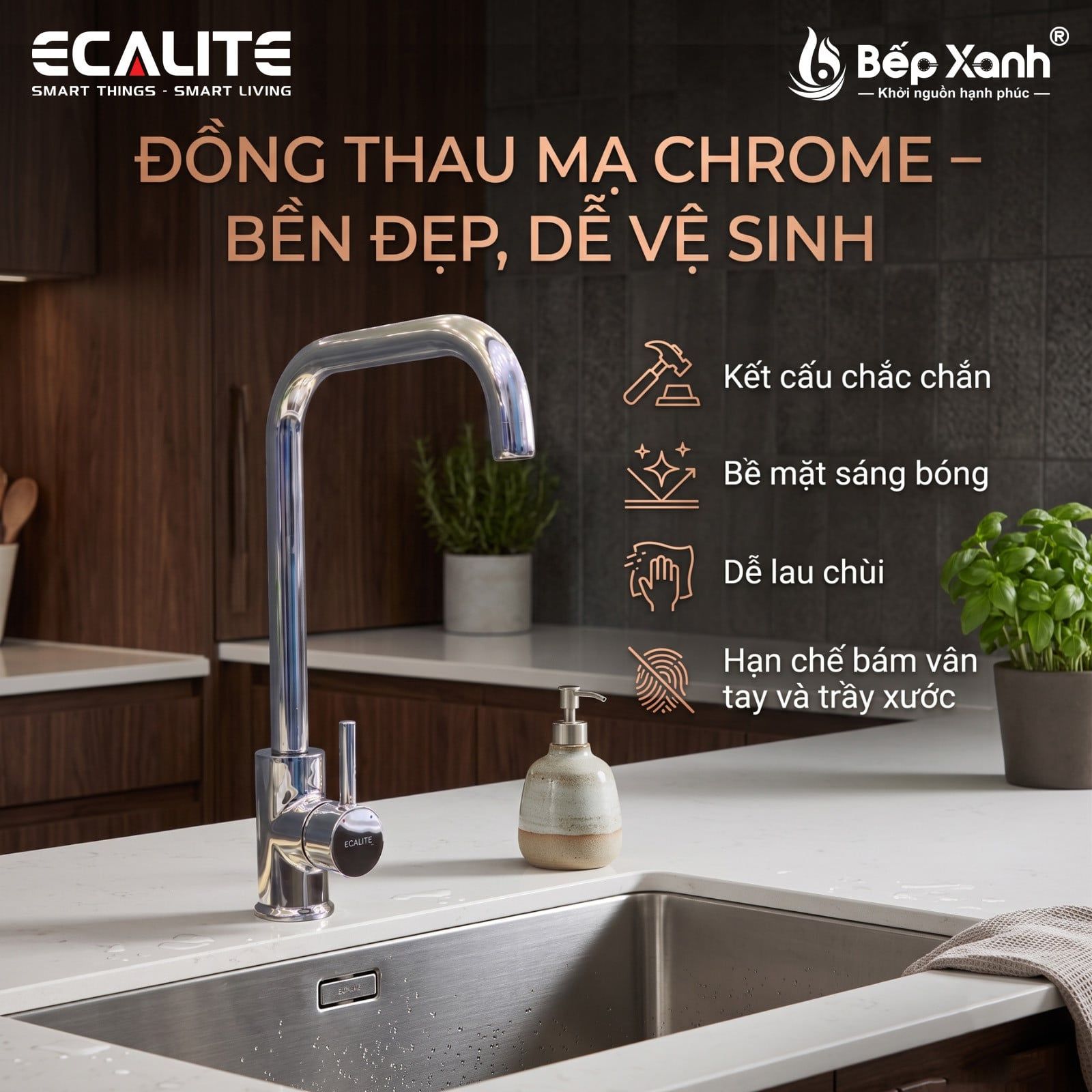 Vòi rửa chén nóng lạnh Kitchen Mixer Ecalite EF-H227C