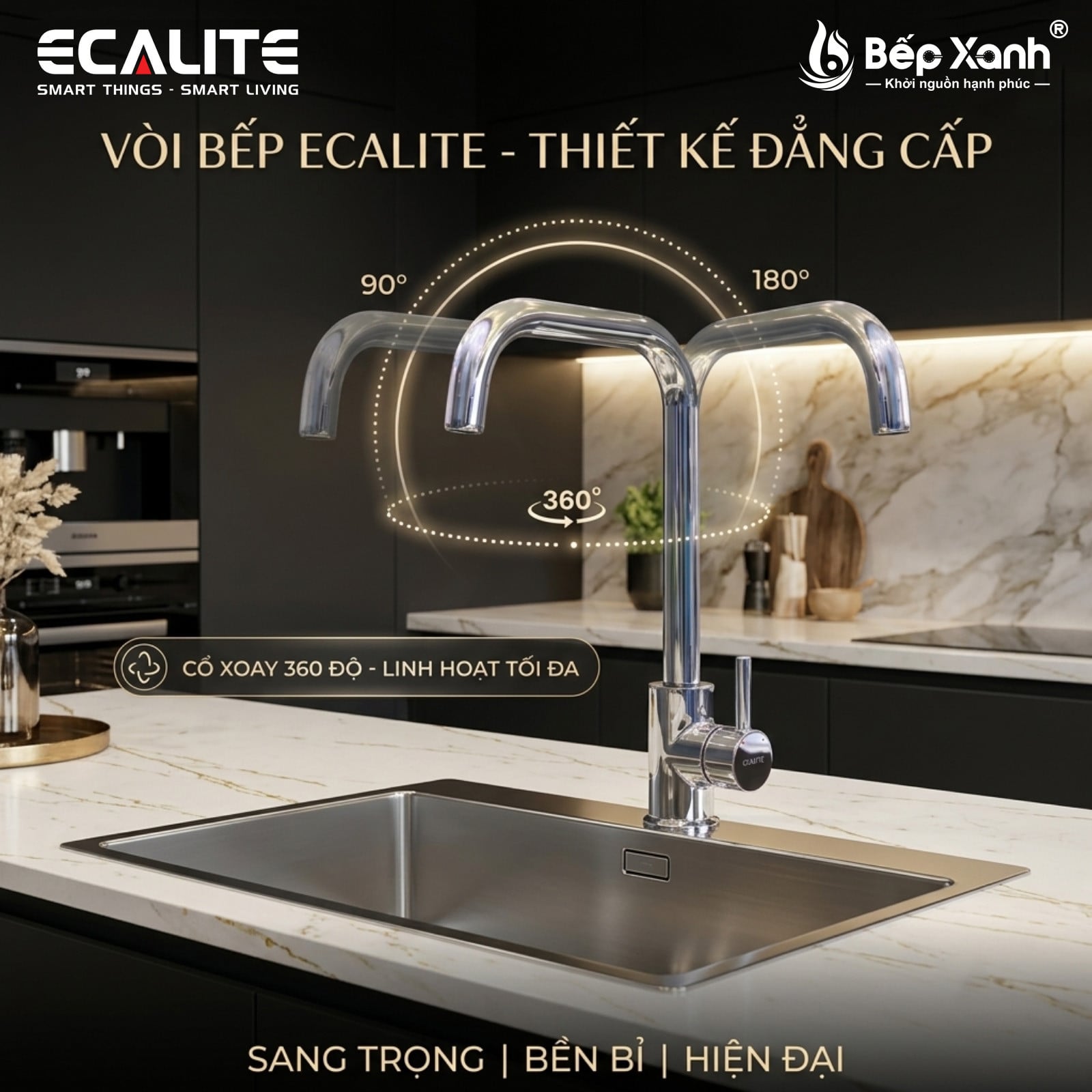 Thân vòi Ecalite EF-H227C xoay linh hoạt trên chậu rửa Thân vòi Ecalite EF-H227C xoay linh hoạt trên chậu rửa