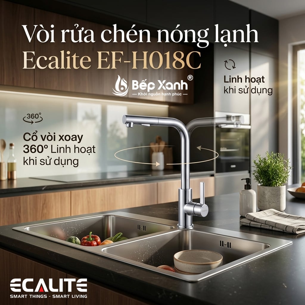 Vòi rửa chén nóng lạnh Kitchen Mixer Ecalite EF-H018C – ảnh 6