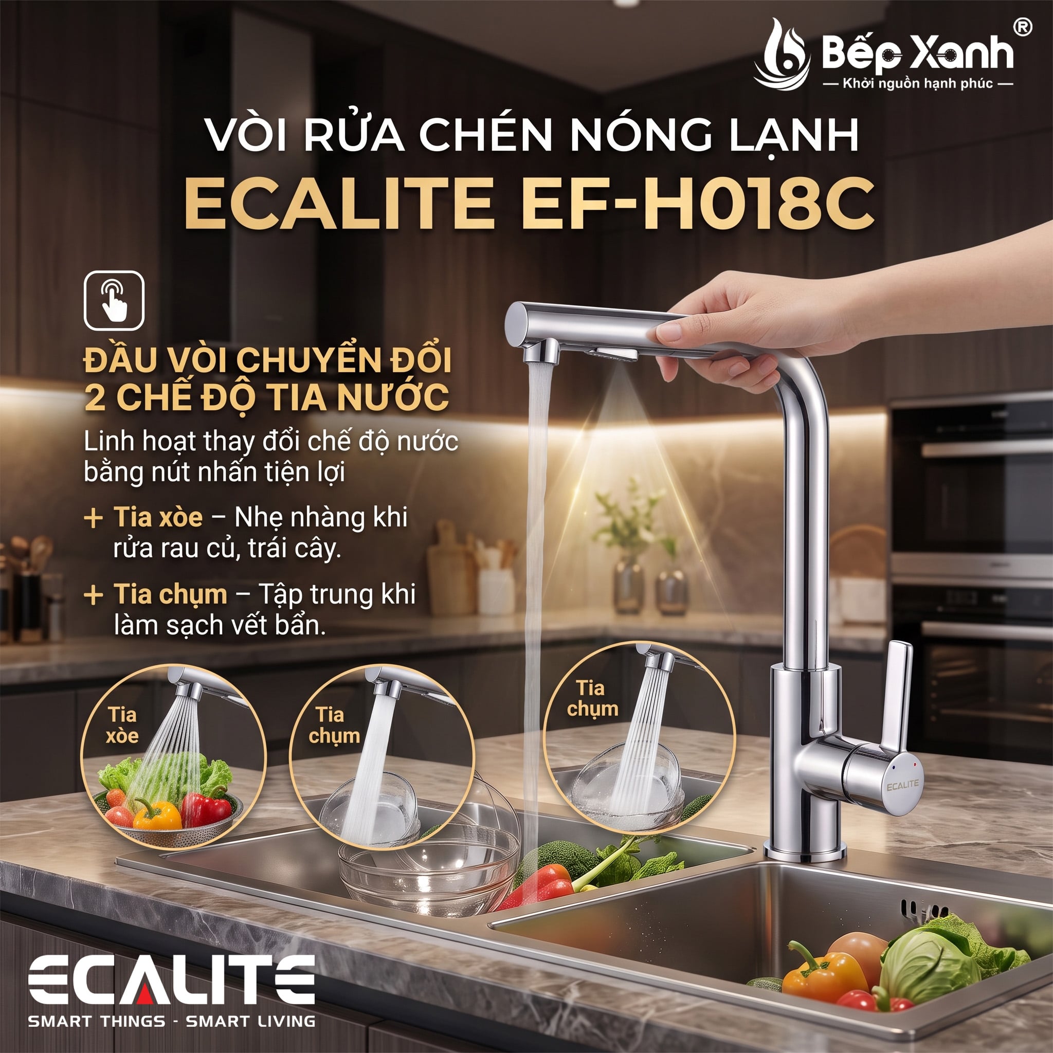 Vòi rửa chén nóng lạnh Kitchen Mixer Ecalite EF-H018C