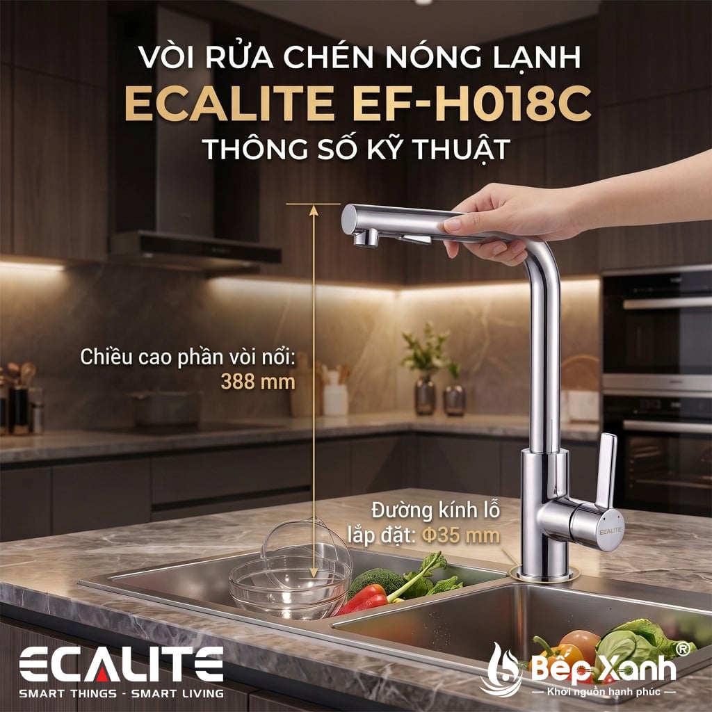 Thông số kỹ thuật vòi rửa chén nóng lạnh Ecalite EF-H018C Thông số kỹ thuật vòi rửa chén nóng lạnh Ecalite EF-H018C