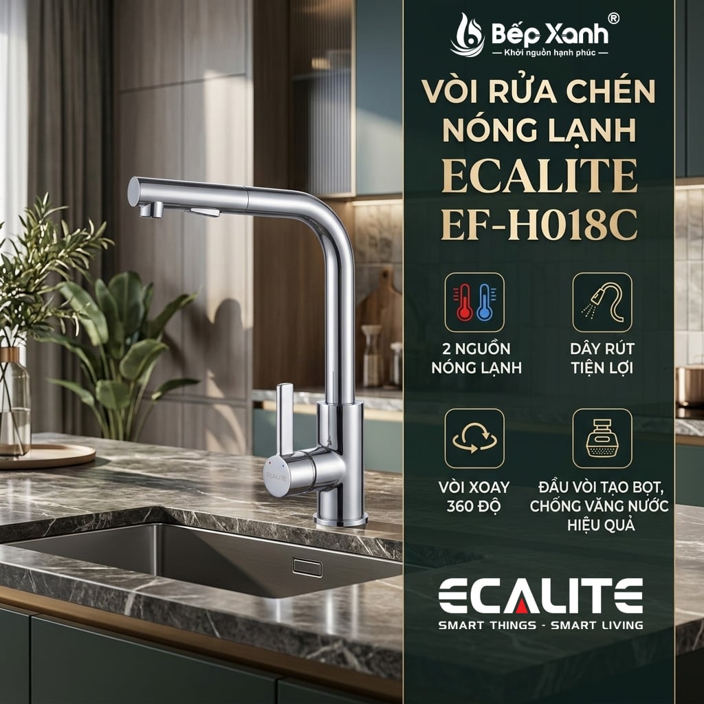 Vòi rửa chén nóng lạnh Ecalite EF-H018C Vòi rửa chén nóng lạnh Ecalite EF-H018C chữ L mạ Chrome