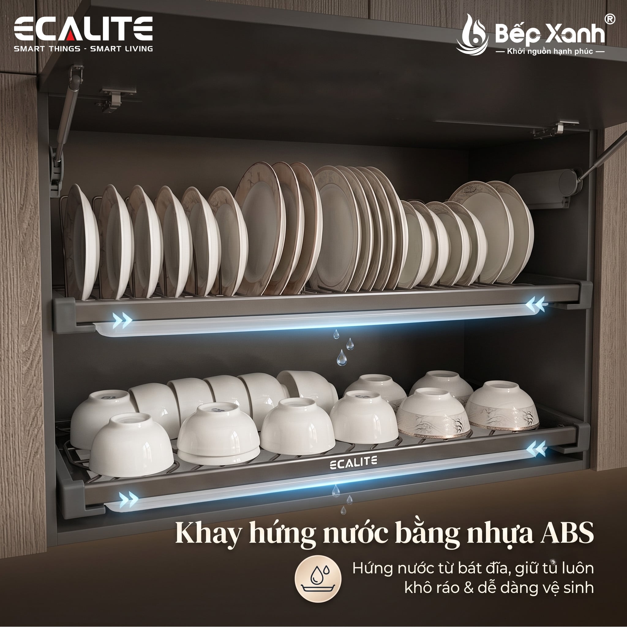 Kệ chén cố định tủ trên, nan Oval N-Series Bowl-Rack Ecalite EL-NBR900G – ảnh 5