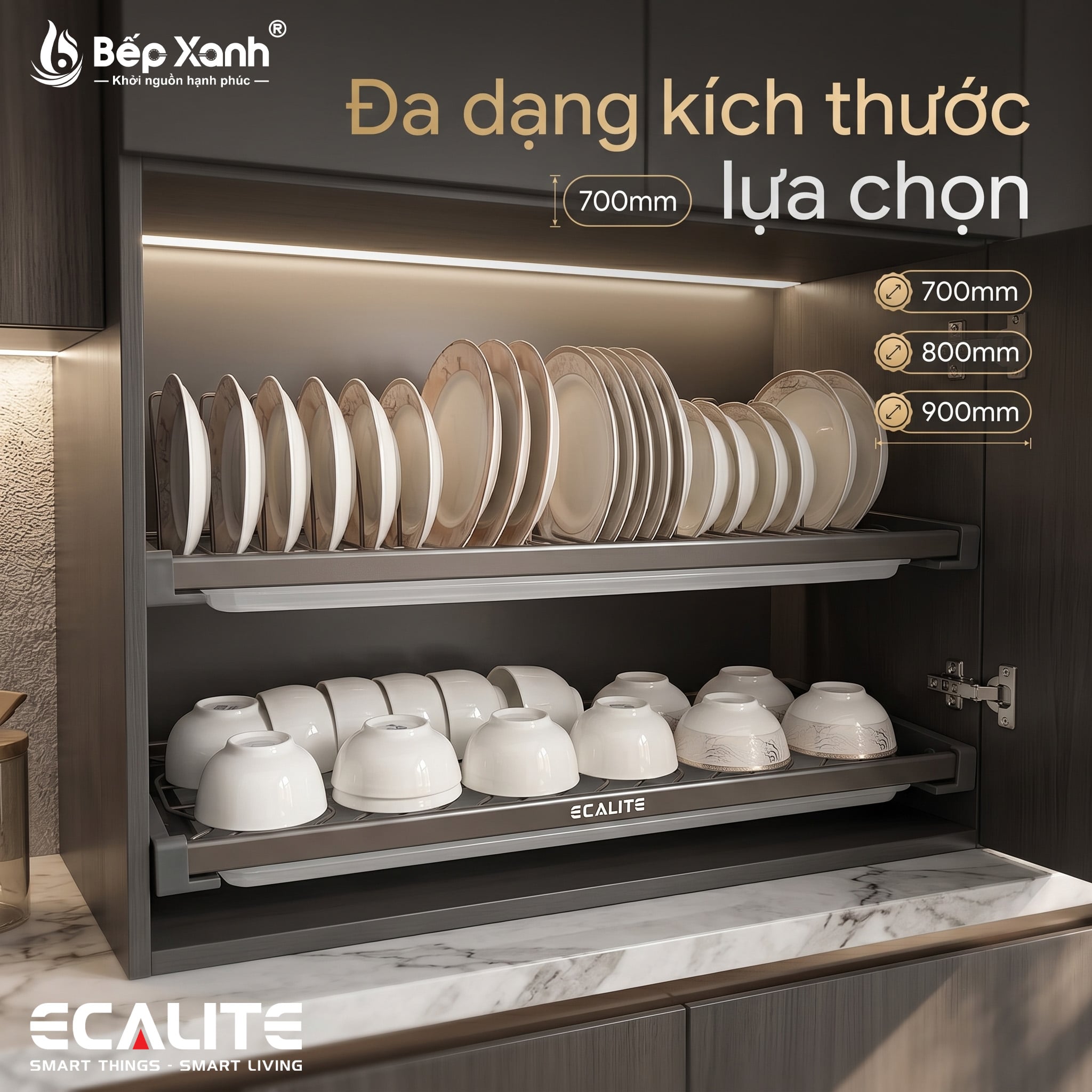 Kệ chén cố định tủ trên, nan Oval N-Series Bowl-Rack Ecalite EL-NBR900G – ảnh 7