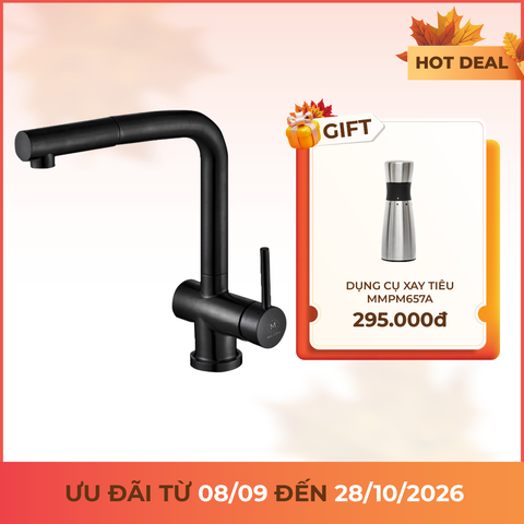 Vòi Rửa Chén Nóng Lạnh Dây Rút Đen Mờ Malloca K103BL