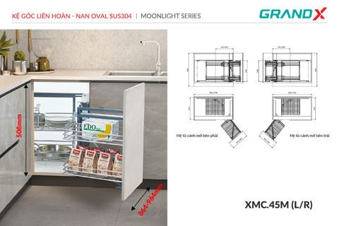 Kệ góc liên hoàn - nan Oval SUS304 GrandX XMC.45M(L/R)