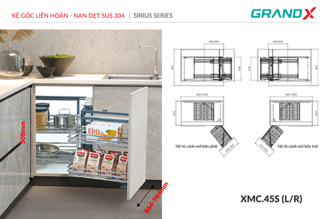 Kệ góc liên hoàn - nan dẹt SUS304 GrandX XMC.45S1 (l/r)
