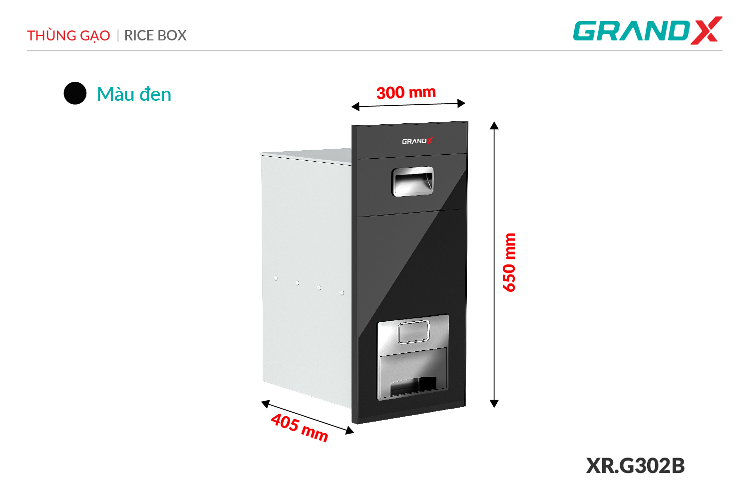 Thùng gạo mặt kính nút nhấn GrandX XR.G302B – ảnh 2
