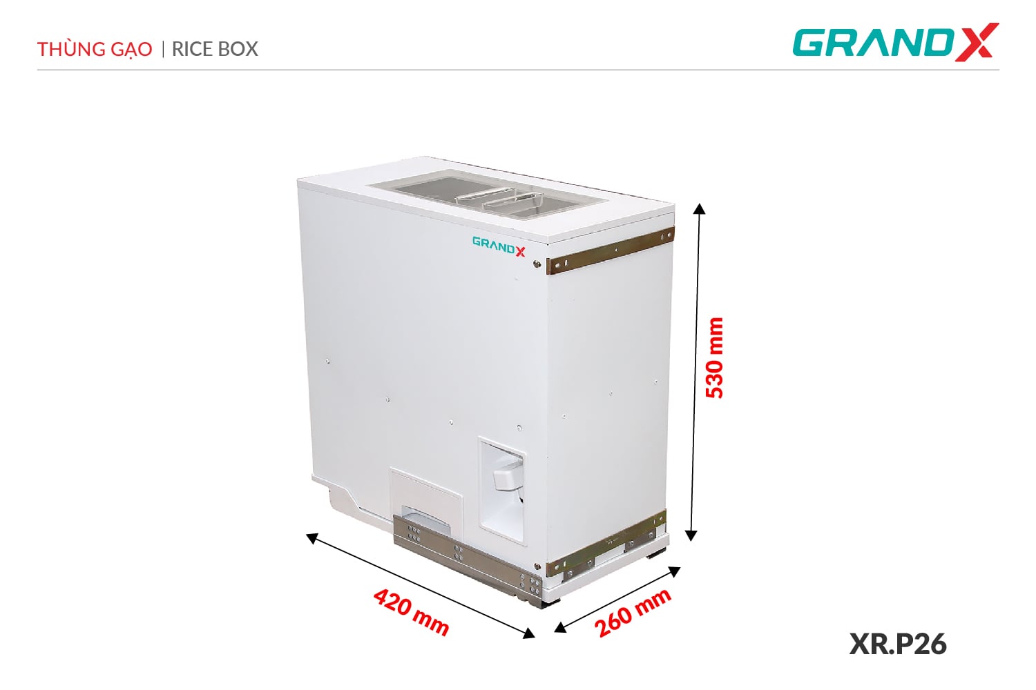 Thùng gạo âm tủ cánh kéo GrandX XR.P26-1 – ảnh 2