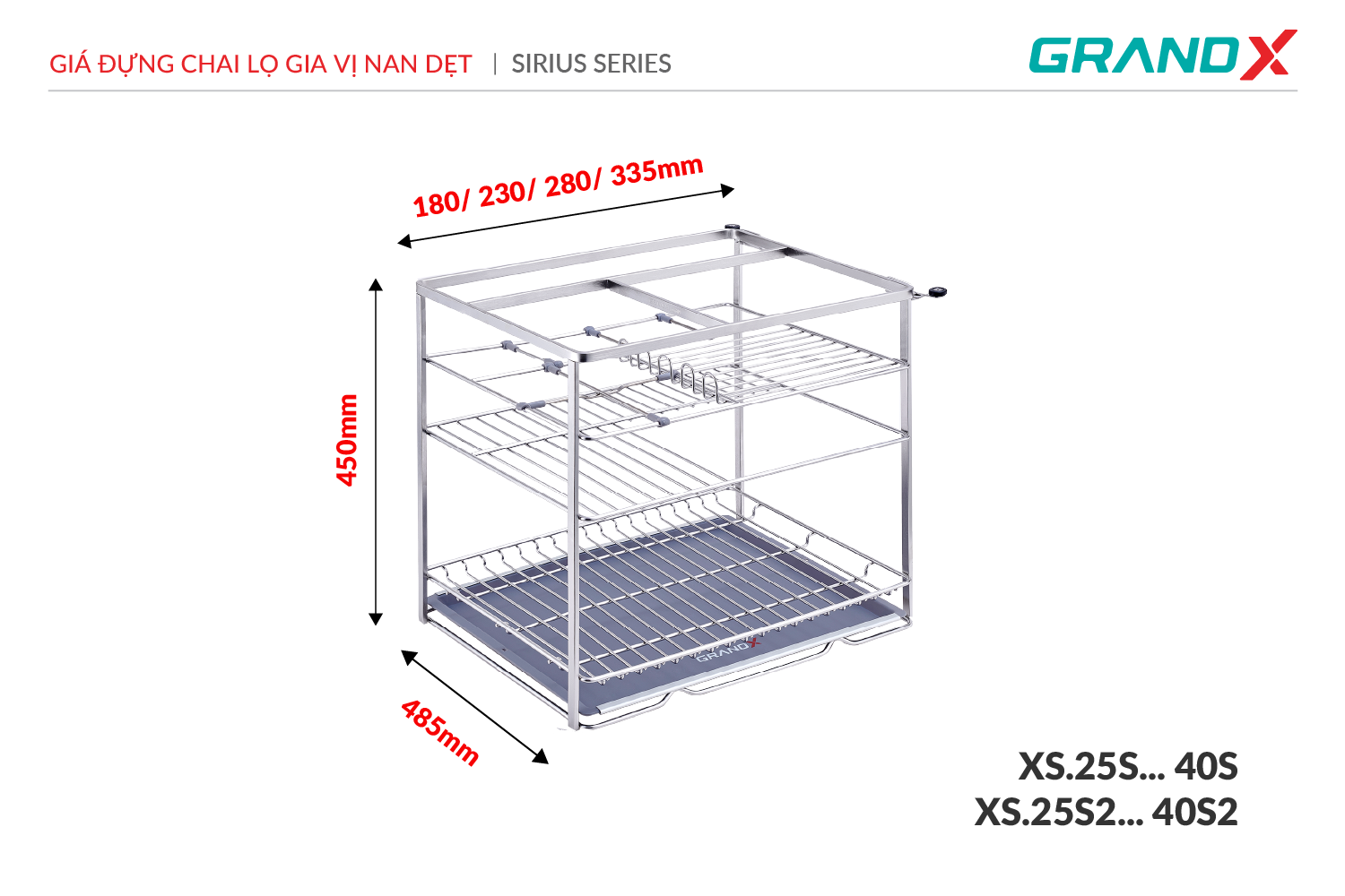 Giá đựng chai lọ gia vị nan dẹt GrandX XS.25S-1 – ảnh 3