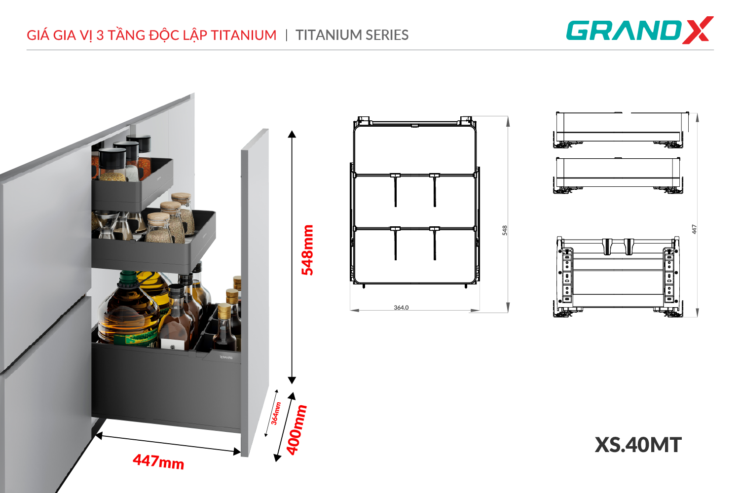 Giá gia vị 3 tầng độc lập Titanium GrandX XS.40MT – ảnh 3