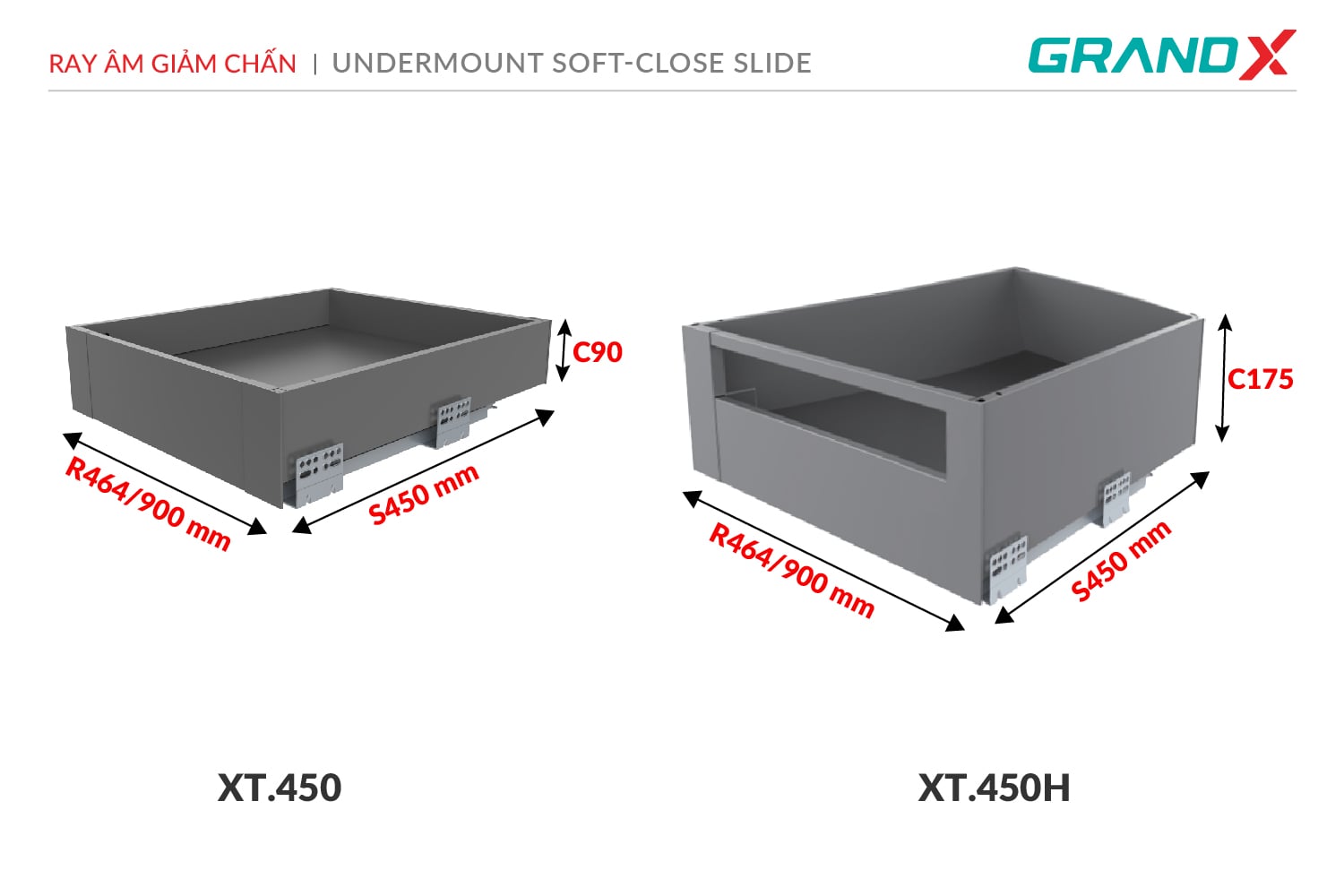 Ray hộp tandembox mở toàn phần giảm chấn cao cấp GrandX XT.450-1 – ảnh 3