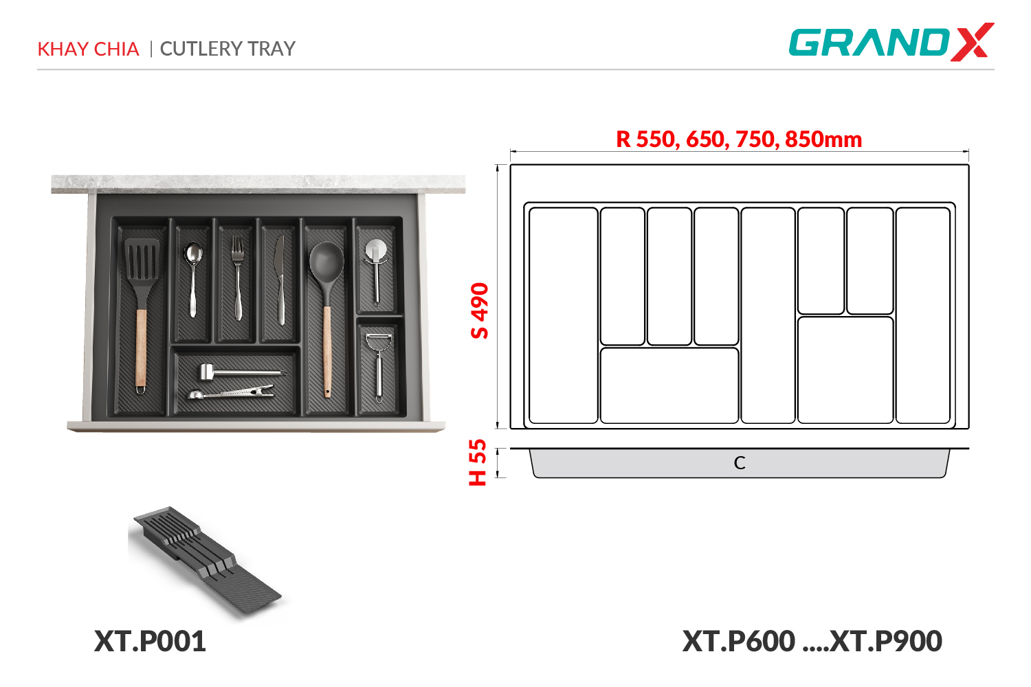 Khay chia thìa nĩa đa năng chất liệu nhựa PP cao cấp GrandX XT.P700 / XT.P700-1 – ảnh 2