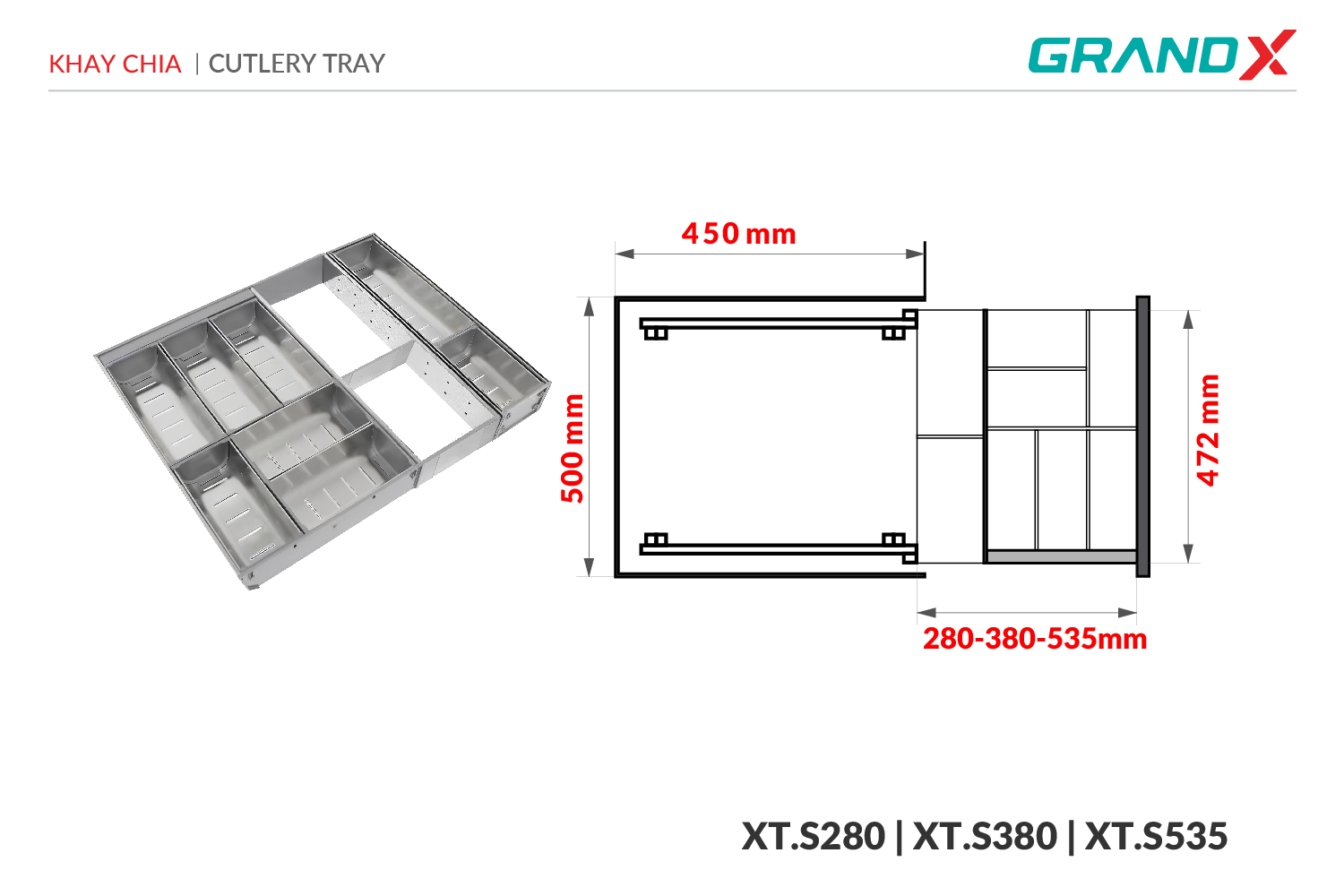 Khay chia thìa nĩa đa năng SUS304 cao cấp GrandX XT.S380 – ảnh 3