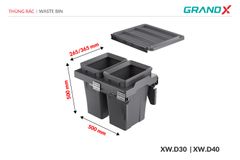 Thùng rác đôi gắn cánh kéo âm tủ GrandX XW.D30M1 ảnh 2