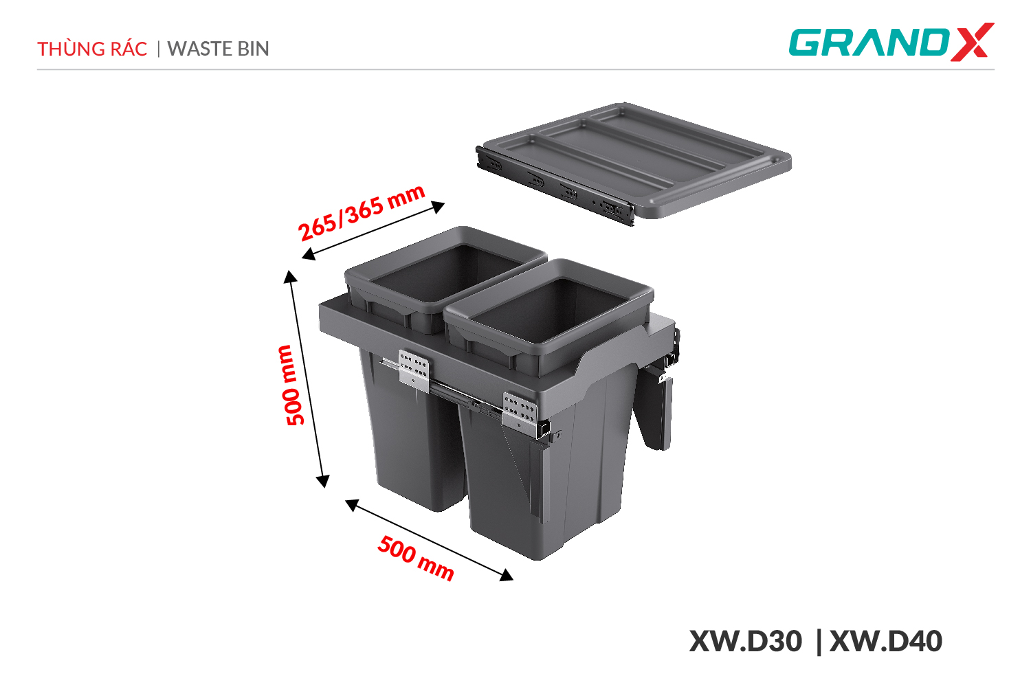 Thùng rác đôi cánh kéo âm tủ GrandX XW.D30-1 – ảnh 3