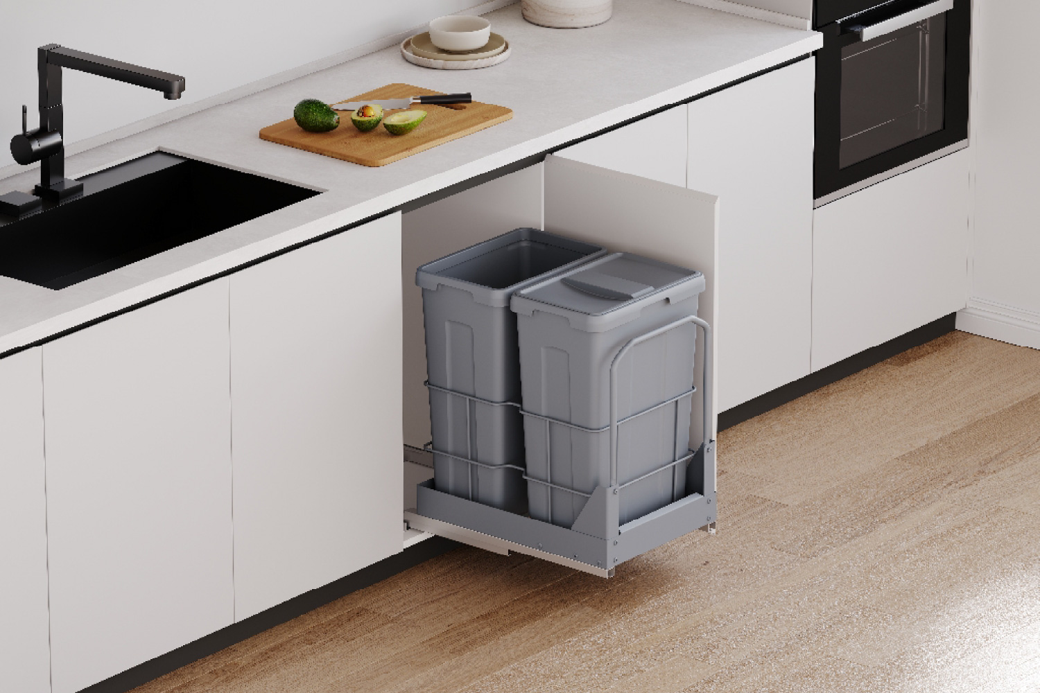 Thùng rác đôi cỡ lớn lắp âm tủ cánh kéo GrandX XW.D40M1 – ảnh 2