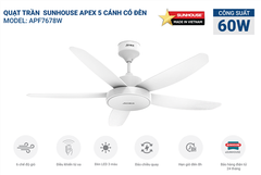 Quạt trần 5 cánh có đèn Sunhouse apex APF7678W ảnh 6