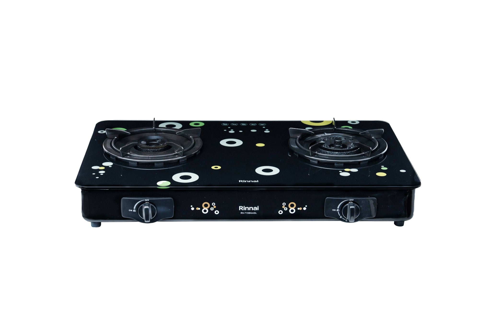 Bếp gas dương Rinnai RV-715Slim(GL-Bubble) 716mm 2 lò nấu, mặt kính cường lực
