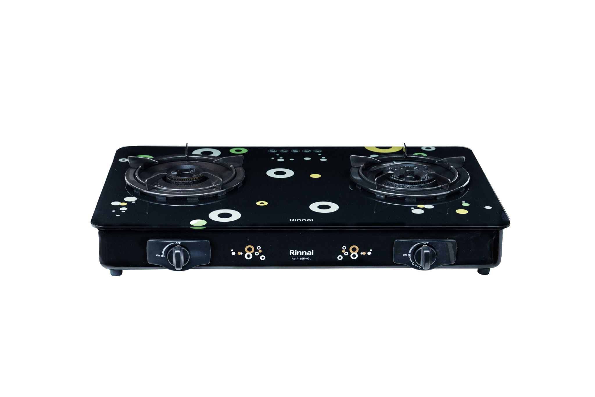 Bếp gas dương Rinnai RV-715Slim(GL-Bubble) 716mm 2 lò nấu, mặt kính cường lực